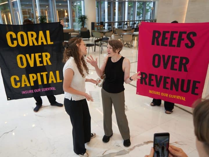 Activists occupy London’s Walkie Talkie to denounce insurance of destruction in the Coral Triangle