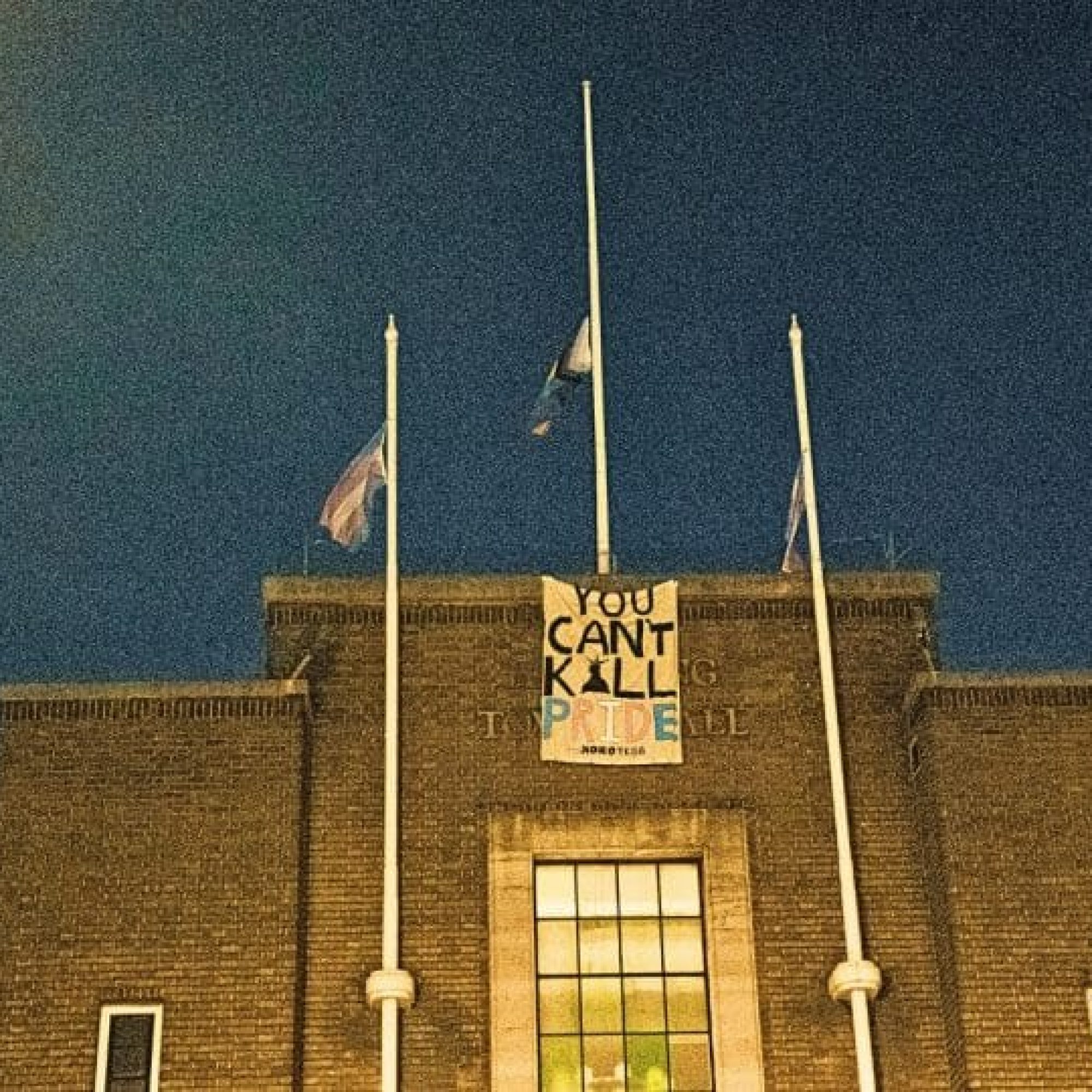 Trans kids hang pride flags from Havering Town Hall