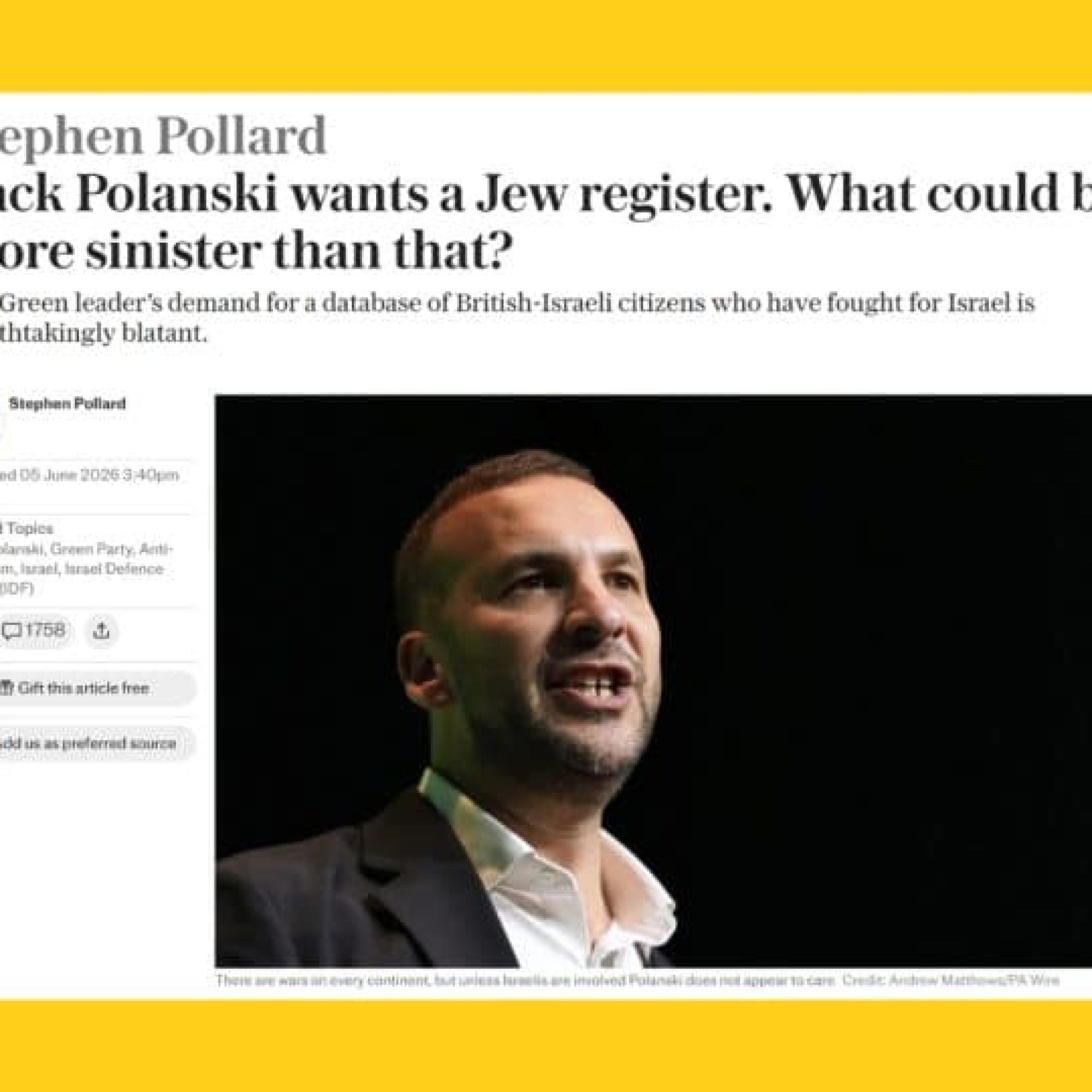 The Telegraph’s desperate, antisemitic attack on Zack Polanski stinks