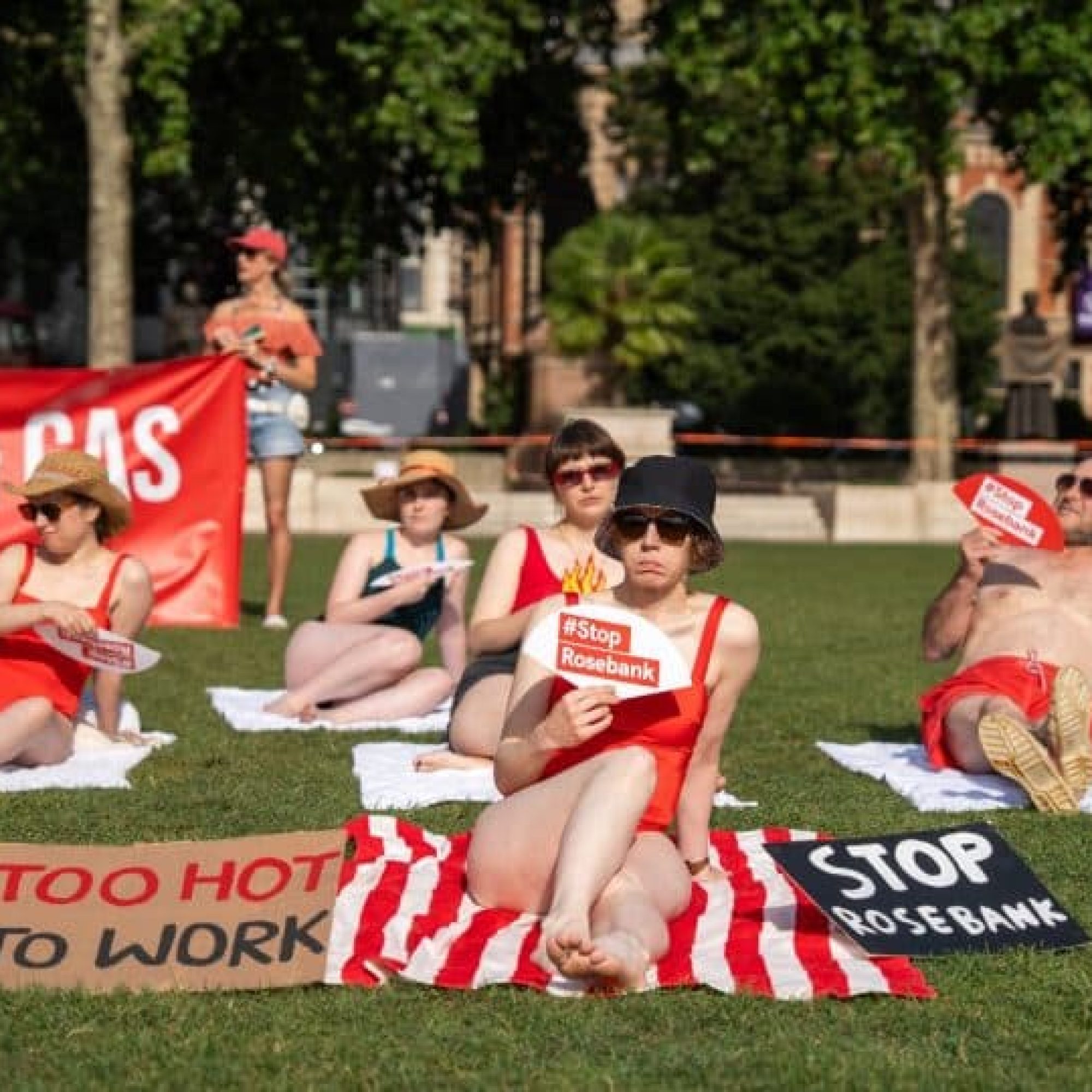 ‘Sunbathers’ protest new oil outside Parliament amidst heatwave