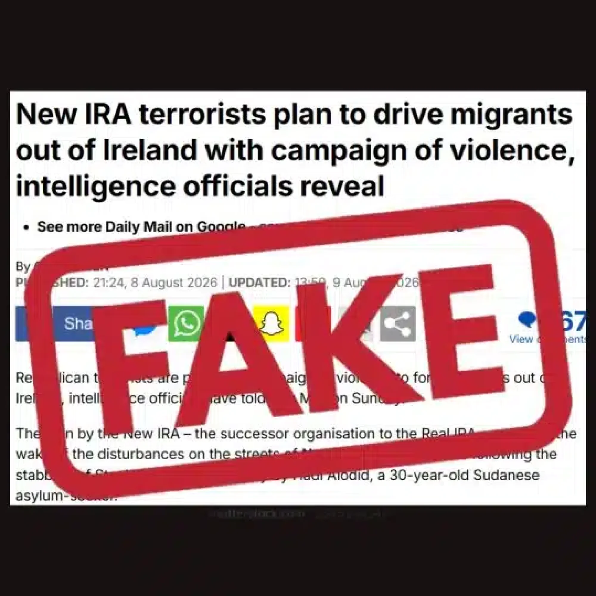Zero evidence New IRA intend to target migrants, countering online claims