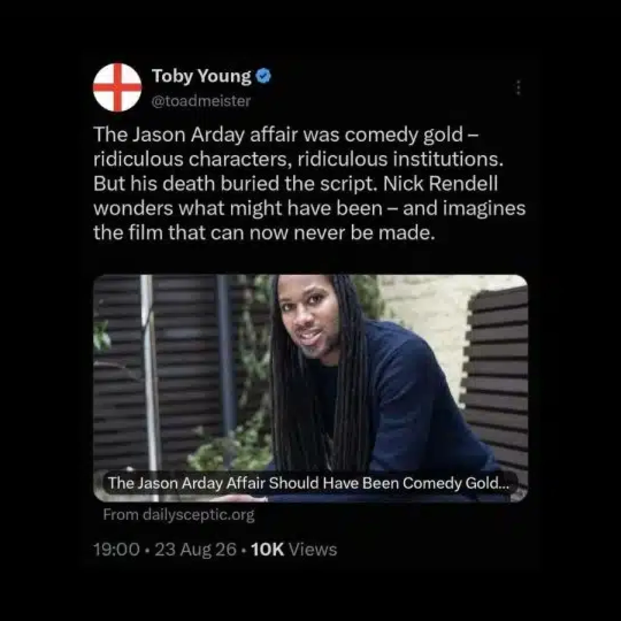 Tory peer Toby Young moans that Arday’s death ruined “comedy gold”